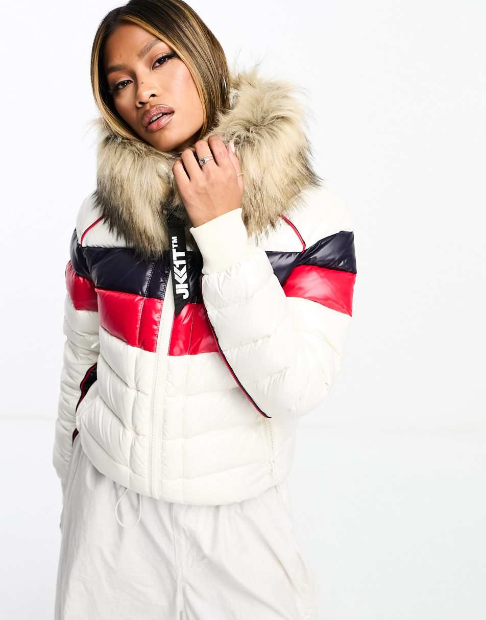 JACK1T retro down racer revolution jacket in off white tricolore
