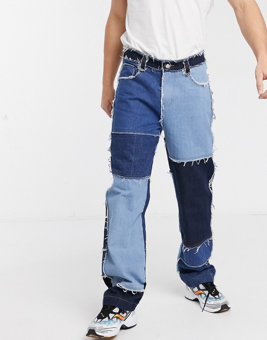 Jaded frayed patchwork skate jeans-Blue