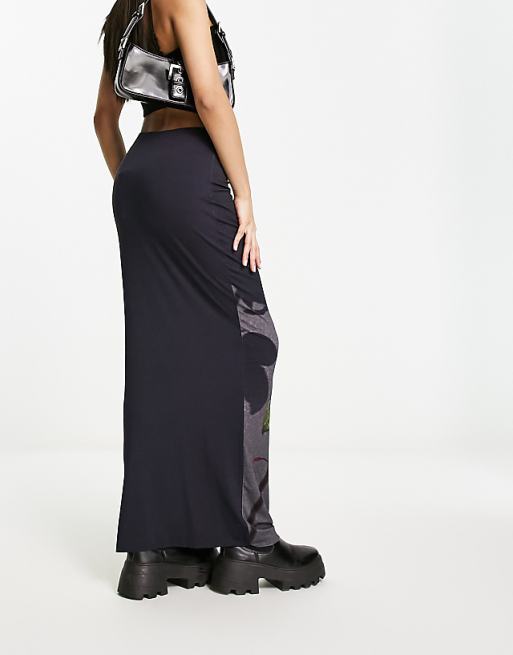 Jaded London 90s low rise midi skirt in flame rose print Jaded London 90s low rise midi skirt in flame rose print