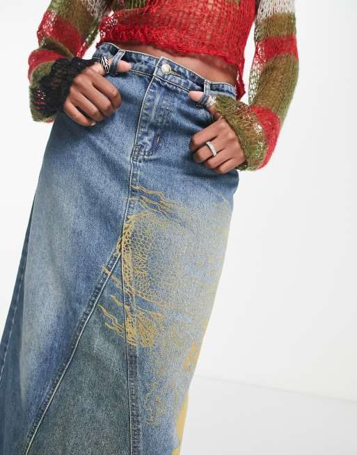 Distressed denim hotsell skirt 90s