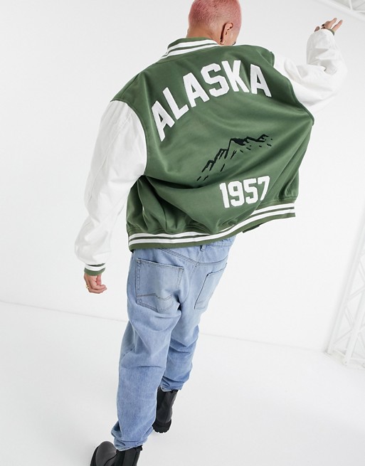 Jaded London Alaska varsity jacket in green