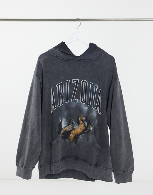 Jaded London Arizona hoodie with horse screen print in grey