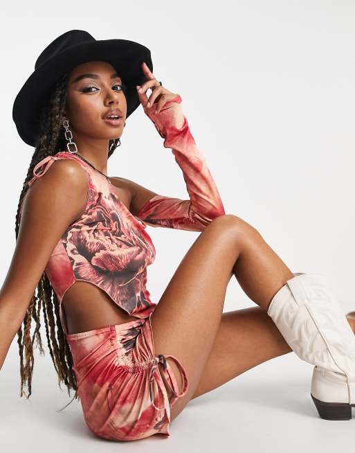 Jaded London asymmetric crop top in retro rose print co-ord | ASOS