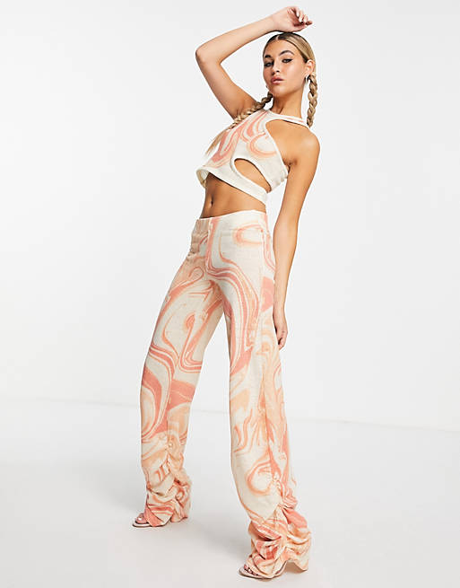 Tops Jaded London asymmetric cut out crop top in marble co-ord 