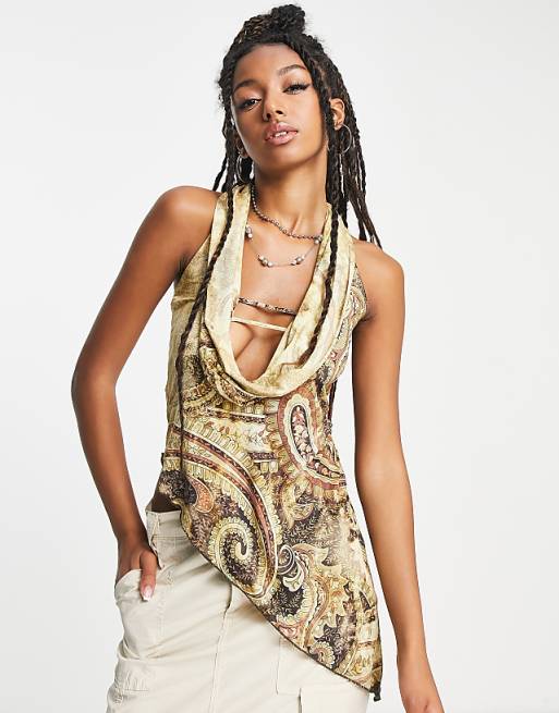 Jaded London asymmetric top with plunge cowl neck in multi Jaded London asymmetric top with plunge cowl neck in multi
