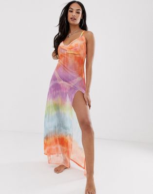 Jaded London – batikmönstrad maxiklänning av mesh till stranden-Flerfärgad
