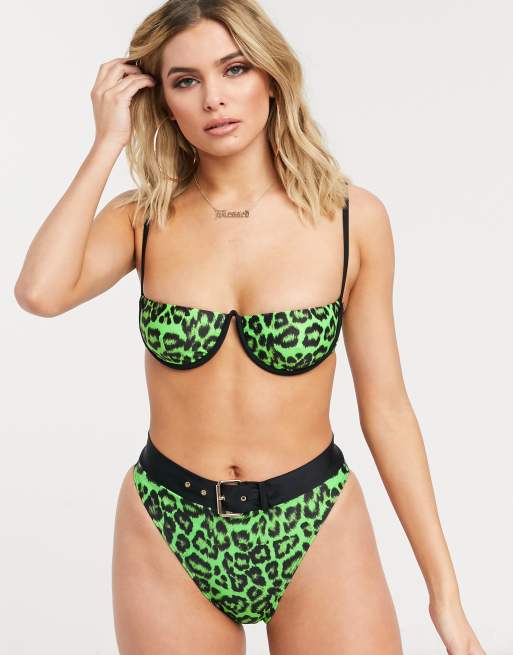 Jaded London - Bikinitop met beugel en luipaardmotief in groen