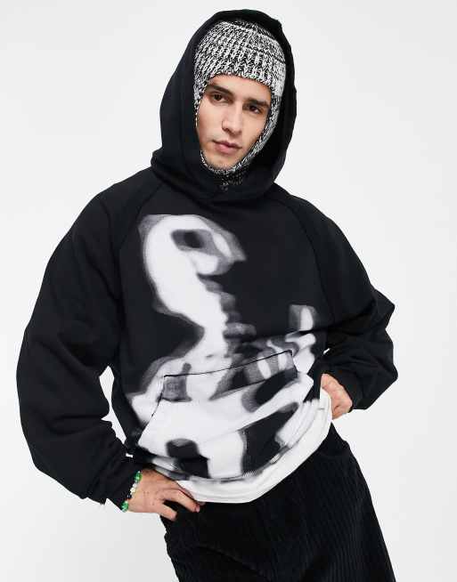 Jaded London – Bleksvart huvtröja i oversize med torso-tryck