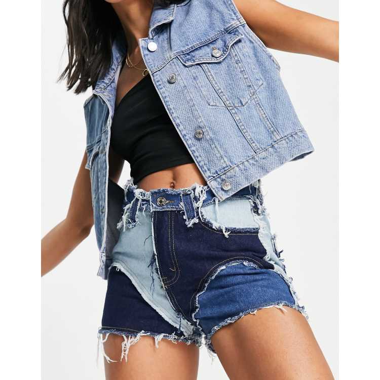 Jaded London Blue Patchwork Denim Hot Pants | ASOS