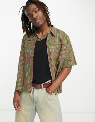 Jaded London boxy retro shirt in green check