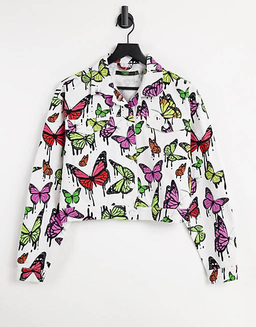 Jaded London Butterfly Print Denim Jacket 