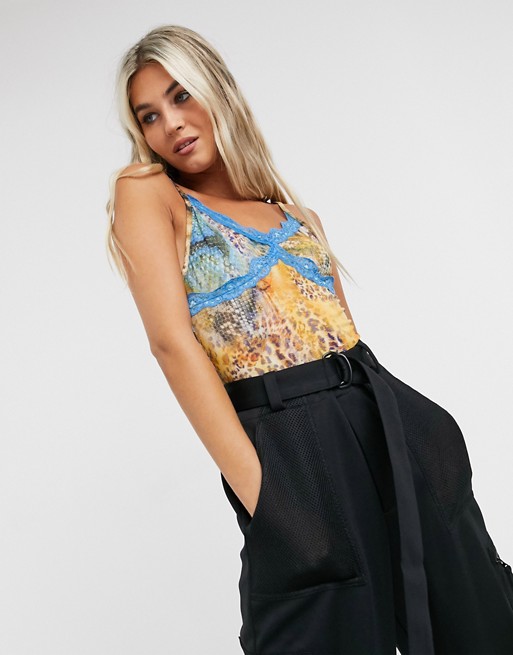 Jaded London cami crop top with lace trim in leopard print