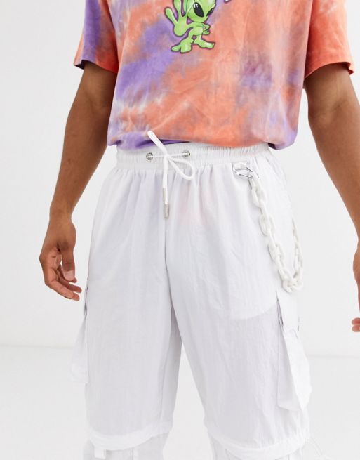 Jaded London cargo pants in white with toggles
