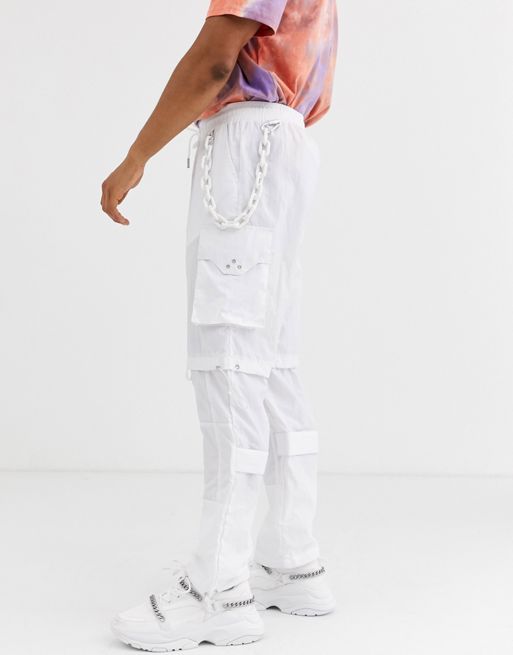 Jaded London cargo pants in white with toggles