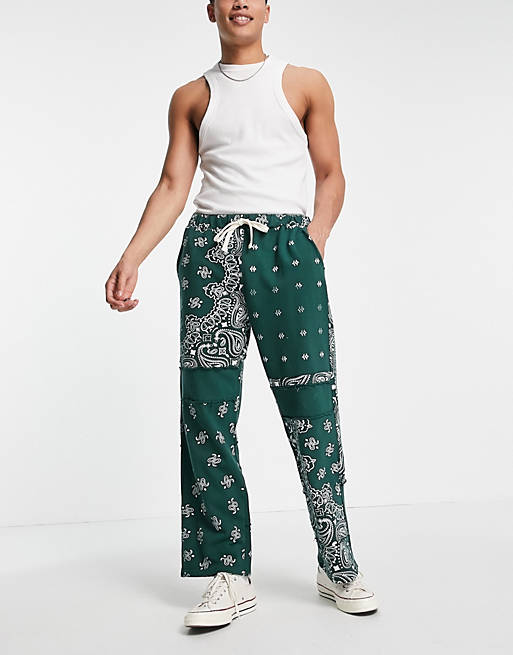  Jaded London co-ord cut and sew paisley joggers in green 