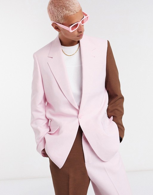 Jaded London co-ord double breasted blazer in pink and chocolate