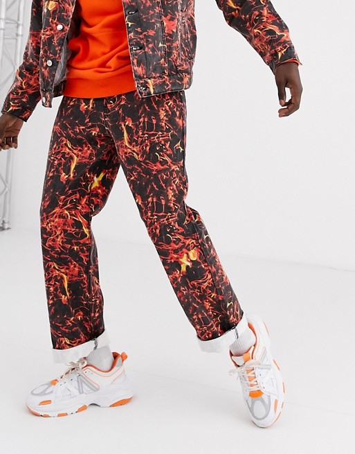 Jaded London co-ord jeans in all over flames print