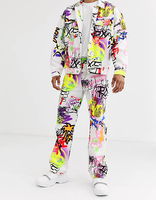 Jaded London co-ord jeans in white with graffiti print | ASOS