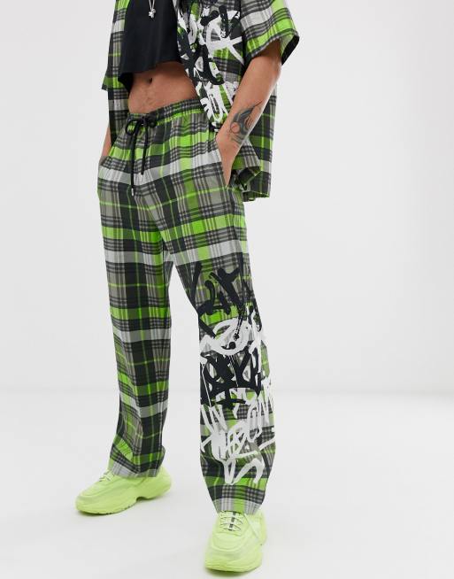 Jaded London co-ord in neon green check with graffiti | ASOS