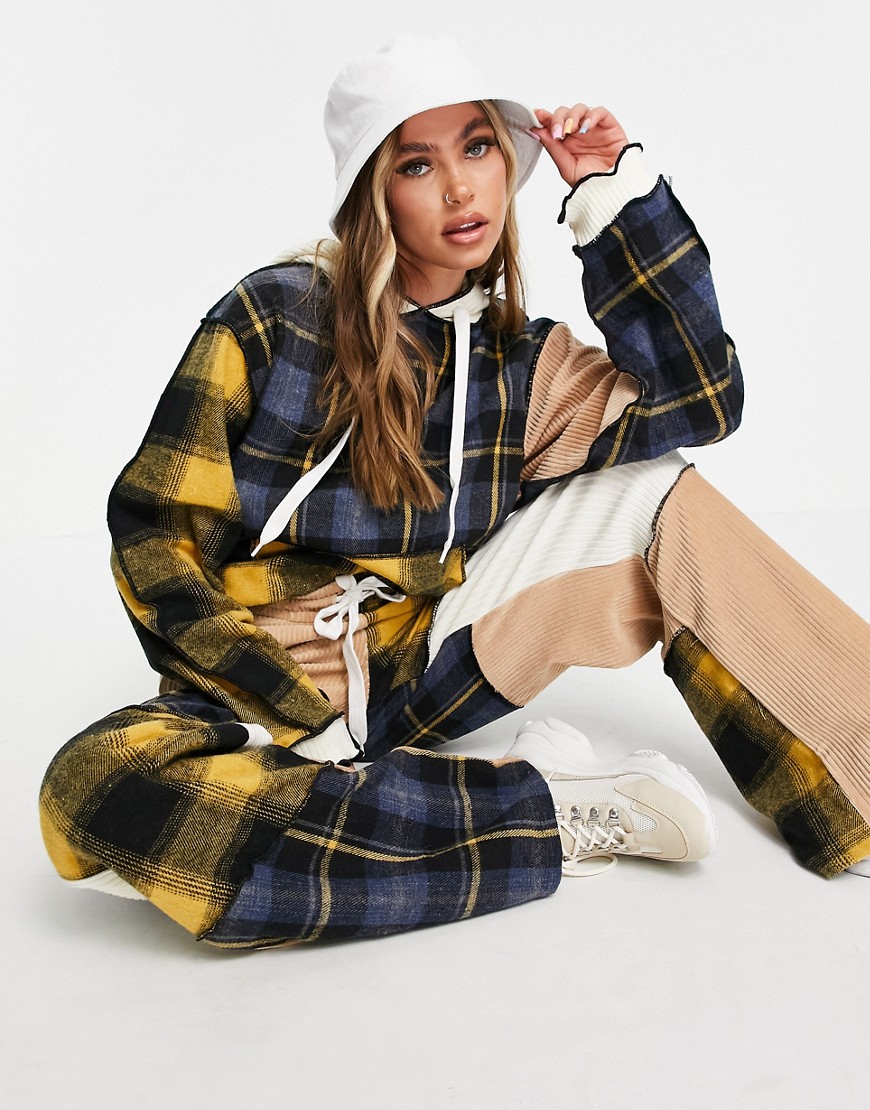 Jaded London coordinating oversized patchwork hoodie with distressed seams-Multi
