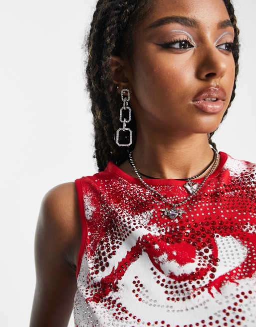 Jaded London crop tank top with diamante Y2K eye graphic | ASOS
