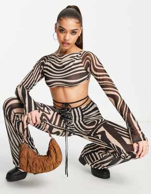 Crop top super corto in rete con stampa astratta in coordinato-Multicolore - Jaded London  donna 