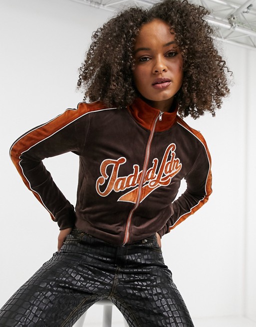 Jaded London cropped velour 90s tracksuit jacket co-ord