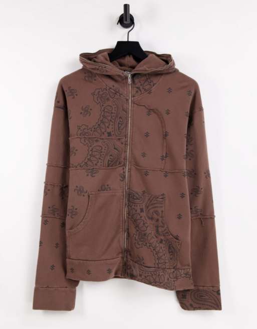 Jaded London cut and sew paisley hoodie in brown part of a set