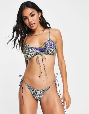 Jaded London cut out crop bikini top in irridescent butterfly print