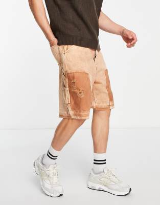 Jaded London Jaded London denim carpenter shorts in stone-Green