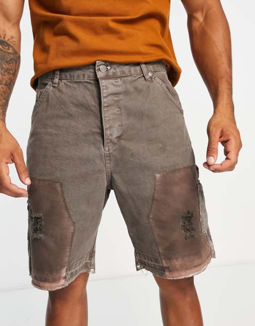 Jaded London denim carpenter shorts in washed brown