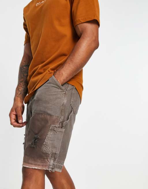 Jaded London - Denim timmermansshort in bruin met wassing, 4 van 4