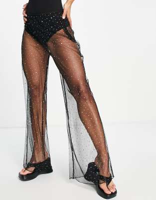 black diamante mesh trousers