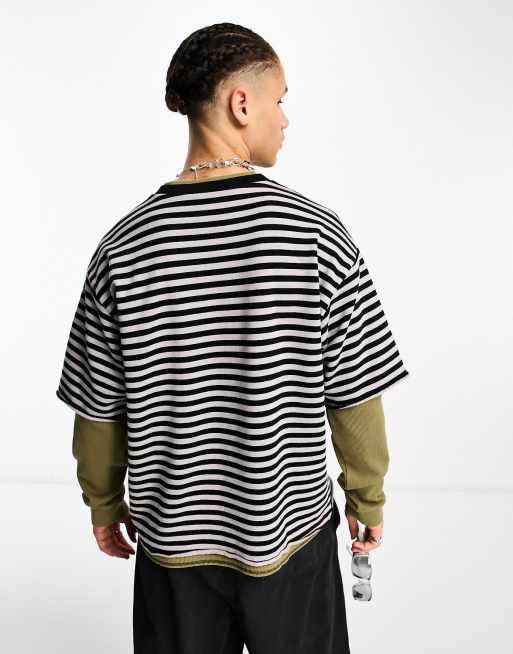 Jaded London double layer stripe distressed t-shirt in multi | ASOS