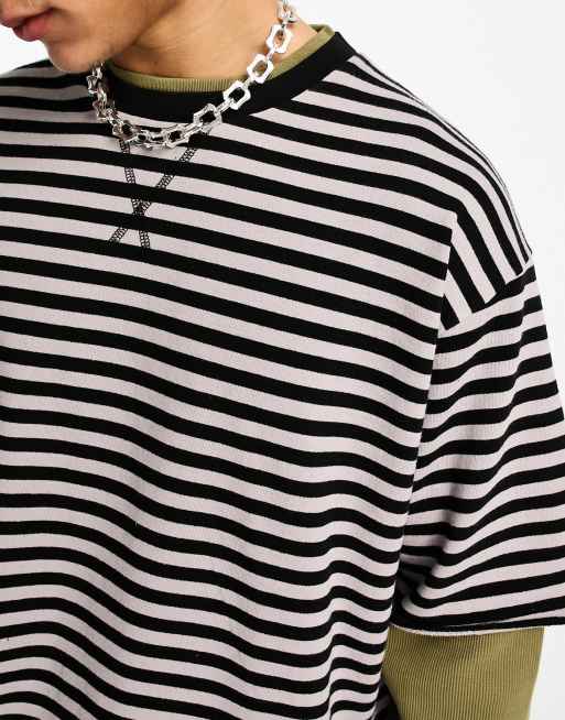 Jaded London double layer stripe distressed t-shirt in multi | ASOS