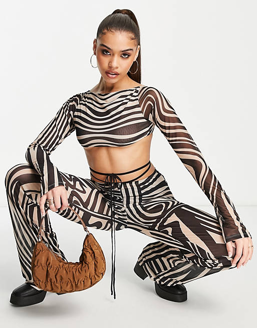 Jaded London extra cropped crop top in mesh warped swirl co-ord