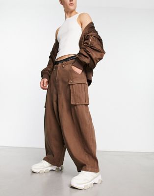 Jaded London extreme balloon cargo pants in washed brown
