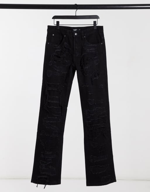 Women's Black Denim Skinny Jeans - Extreme Distressing