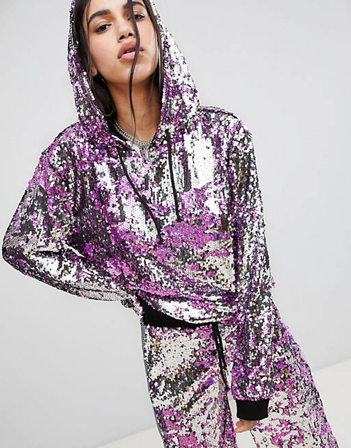Jaded London Festival All Over Sequin Hoodie