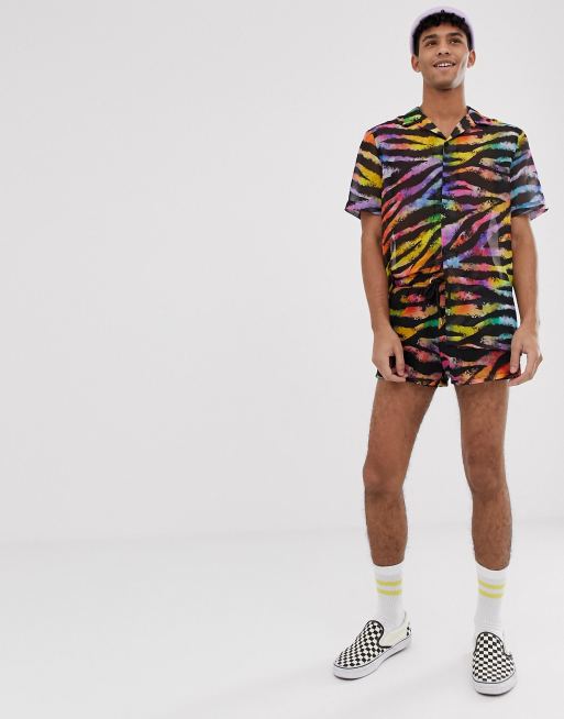 Jaded London festival co-ord shorts in rainbow tiger print | ASOS