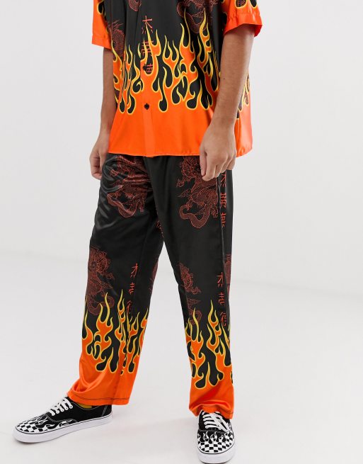 Flame Graphic Print Men's Street Style Loose Fit Sweatpants