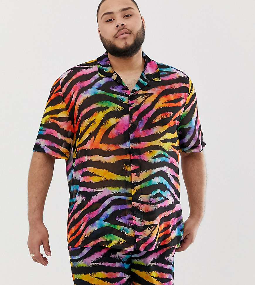 Jaded London - Festival overhemd met regenboog tijgerprint combi-set-Multi