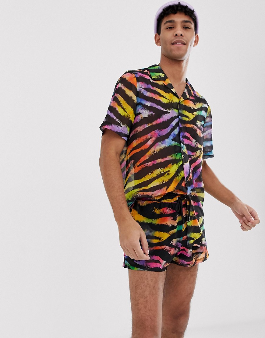 Jaded London Festival - Pantaloncini con stampa tigrata arcobaleno coordinati-Multicolore
