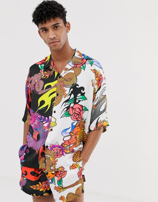 Jaded London festival two-piece half and half shirt in dragon print