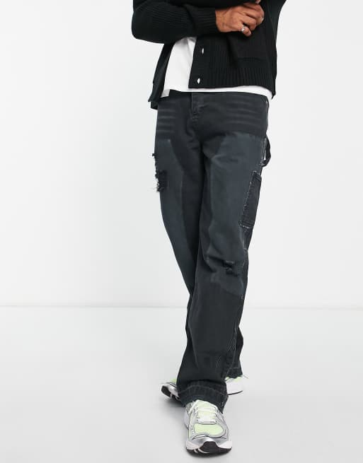 Jaded London - Forvaskede, sorte tømrerjeans i denim med lige ben og kantindsats