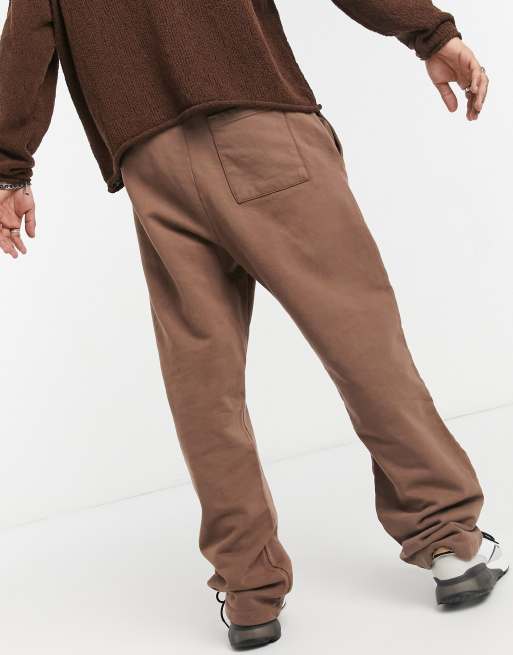 Jaded London garment dyed wide leg joggers in brown