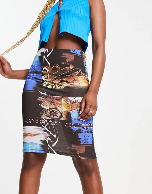 Jaded London - Gonna midi con grafica multicolore in coordinato