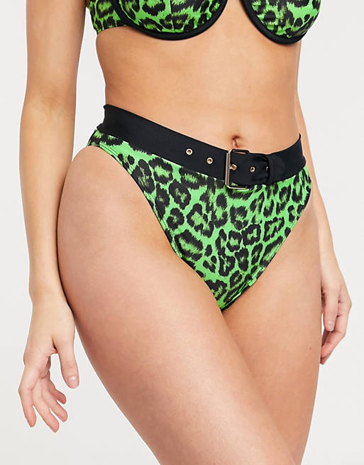 Jaded London green leopard belted bikini bottoms