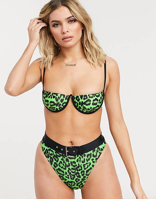 Jaded London - Grøn bikinitop med bøjle i leopardprint