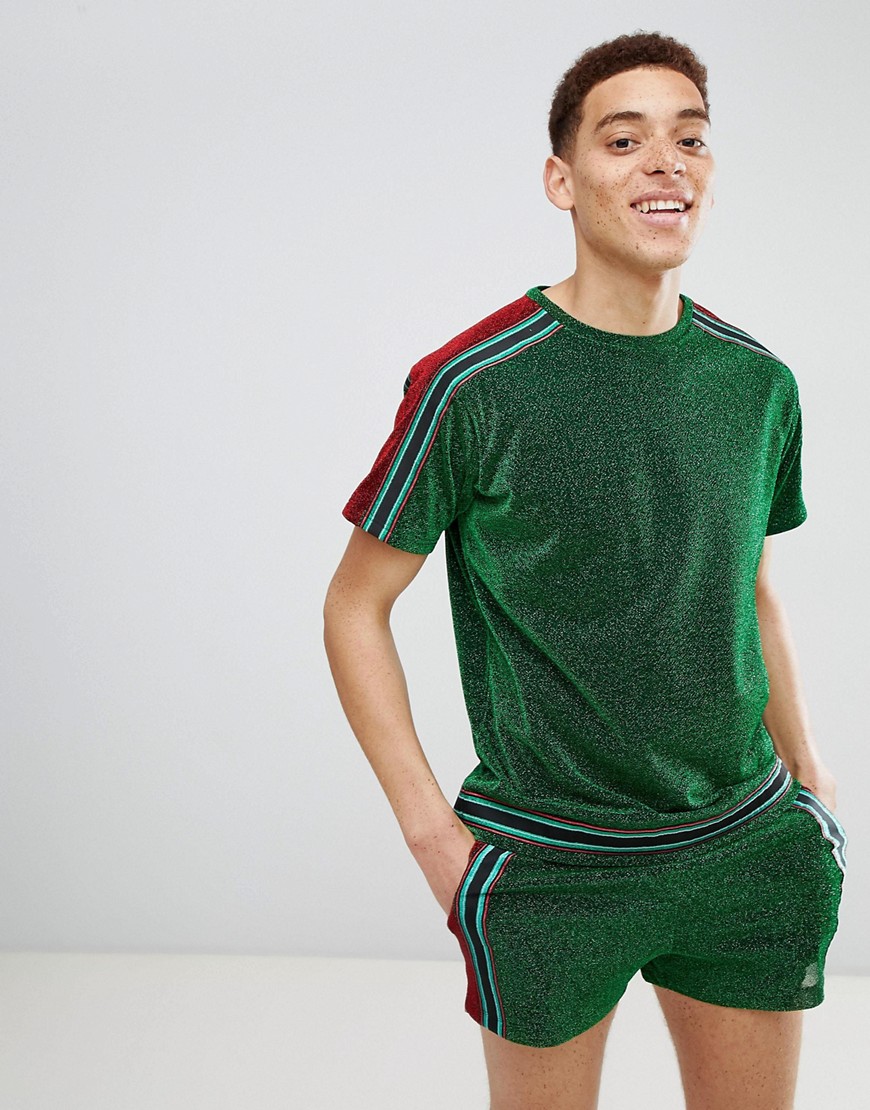 Jaded London – Grön, metallic t-shirt med sidorand